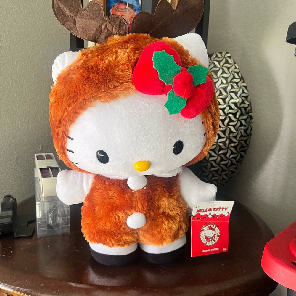 Hello Kitty Plush in Brown and White with Red Bow